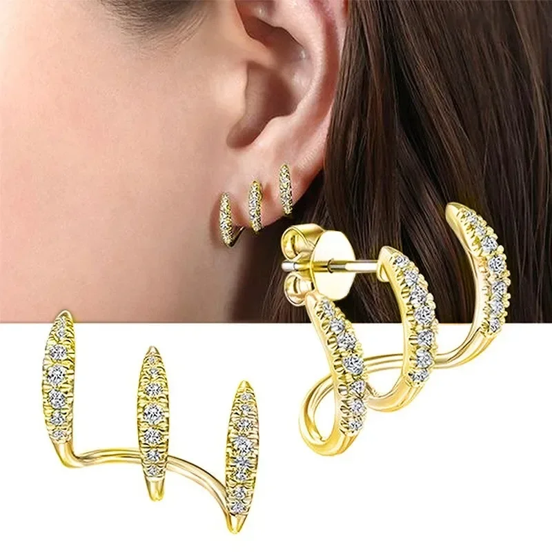 925 Sterling Silver Claws Stud Earrings with Crystal Gold Earring AAA Stone Modern Design Fashion Accessories Women 2025 Jewelry thumbnail 2