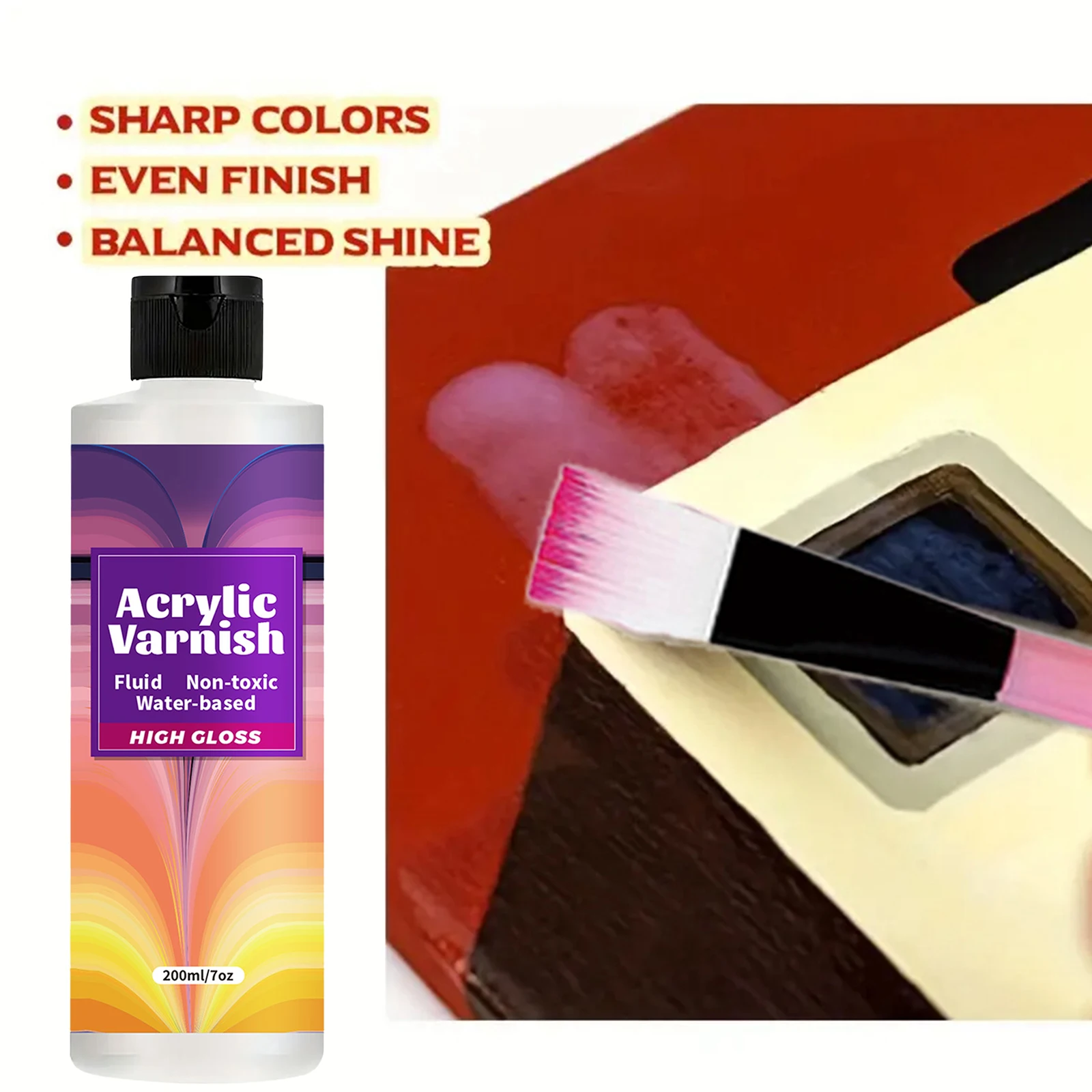 200ML Acrylic Varnish High Gloss Finish, Protective Clear Coat for Paintings, Non-Yellowing Waterproof Sealant, Anti-Cracking wi thumbnail 3