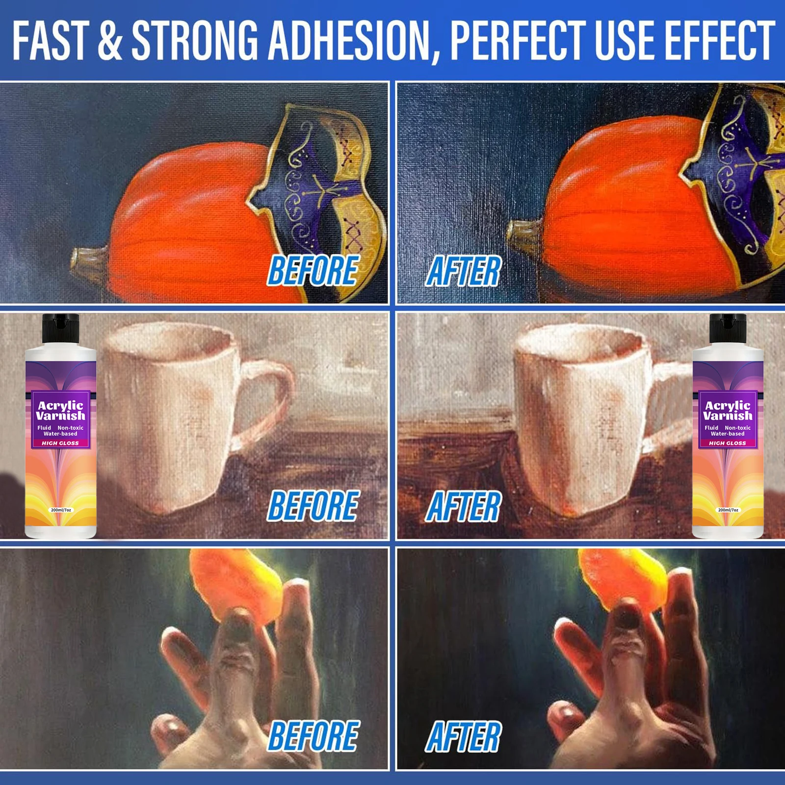 200ML Acrylic Varnish High Gloss Finish, Protective Clear Coat for Paintings, Non-Yellowing Waterproof Sealant, Anti-Cracking wi thumbnail 4