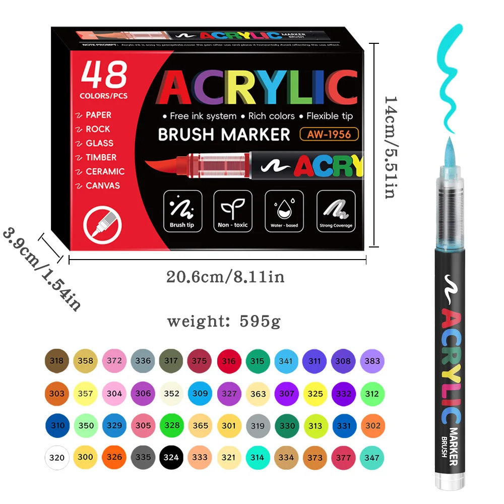 12/24/36/48Colors/set Acrylic Marker Pen Paint Brush Pen Painting Coloring Pen DIY Graffiti Art Making School and Office Supplie thumbnail 2