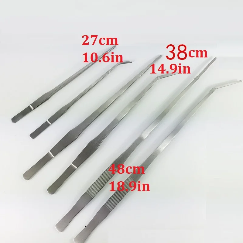 27/38/48cm Stainless Steel Aquarium Tweezers Pliers Fish Tank Plant Aquascape Tools Straight Curved Forceps Clip Aquatic Feeding