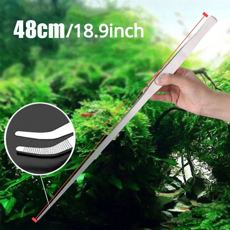 27/38/48cm Stainless Steel Aquarium Tweezers Pliers Fish Tank Plant Aquascape Tools Straight Curved Forceps Clip Aquatic Feeding thumbnail 2