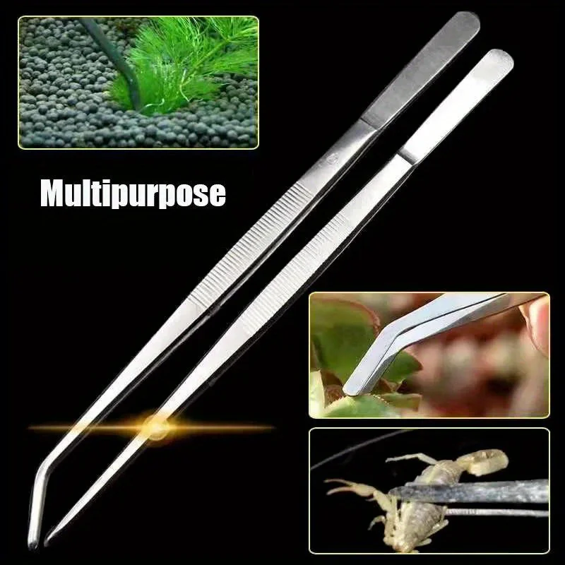 27/38/48cm Stainless Steel Aquarium Tweezers Pliers Fish Tank Plant Aquascape Tools Straight Curved Forceps Clip Aquatic Feeding thumbnail 6