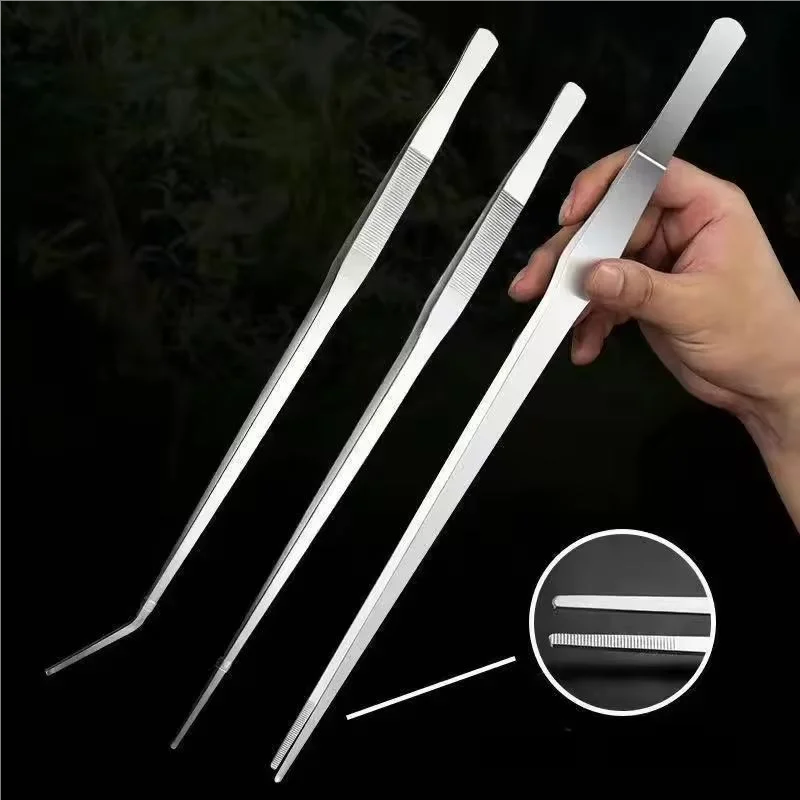 27/38/48cm Stainless Steel Aquarium Tweezers Pliers Fish Tank Plant Aquascape Tools Straight Curved Forceps Clip Aquatic Feeding thumbnail 3
