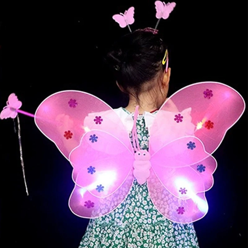 LED Light Butterfly Wings Girls Cosplay Costume Birthday Princess Dress Angel Luminous Wings Light Tutu Skirt Party Dress Up thumbnail 2