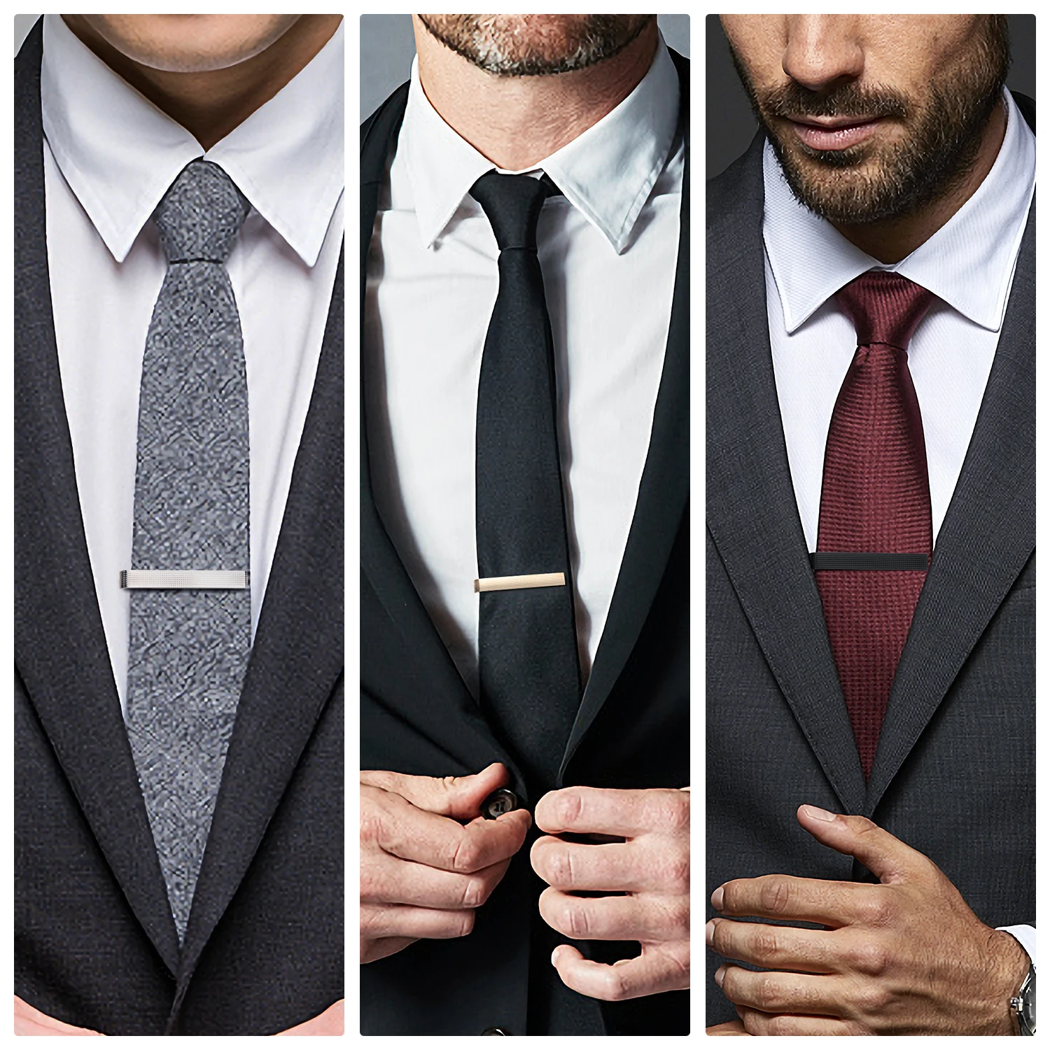 Simple Tie Clip Set Pin 5.5cm Wed Men's Tie Clip Minimalist Tie Clips And Cufflinks Necktie Metal Pins Groomsmen Gifts With Box thumbnail 5