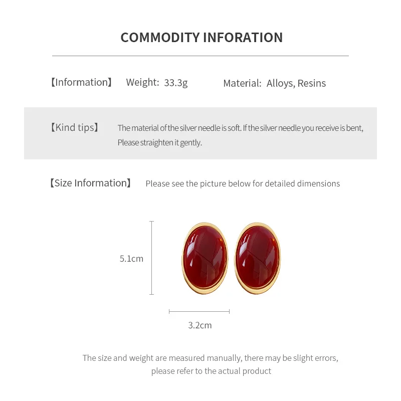 Vintage Red Resin Women's Earrings Stud Earrings Luxury large Geometric Oval earrings Party Wedding Ear Jewelry Wholesale thumbnail 6