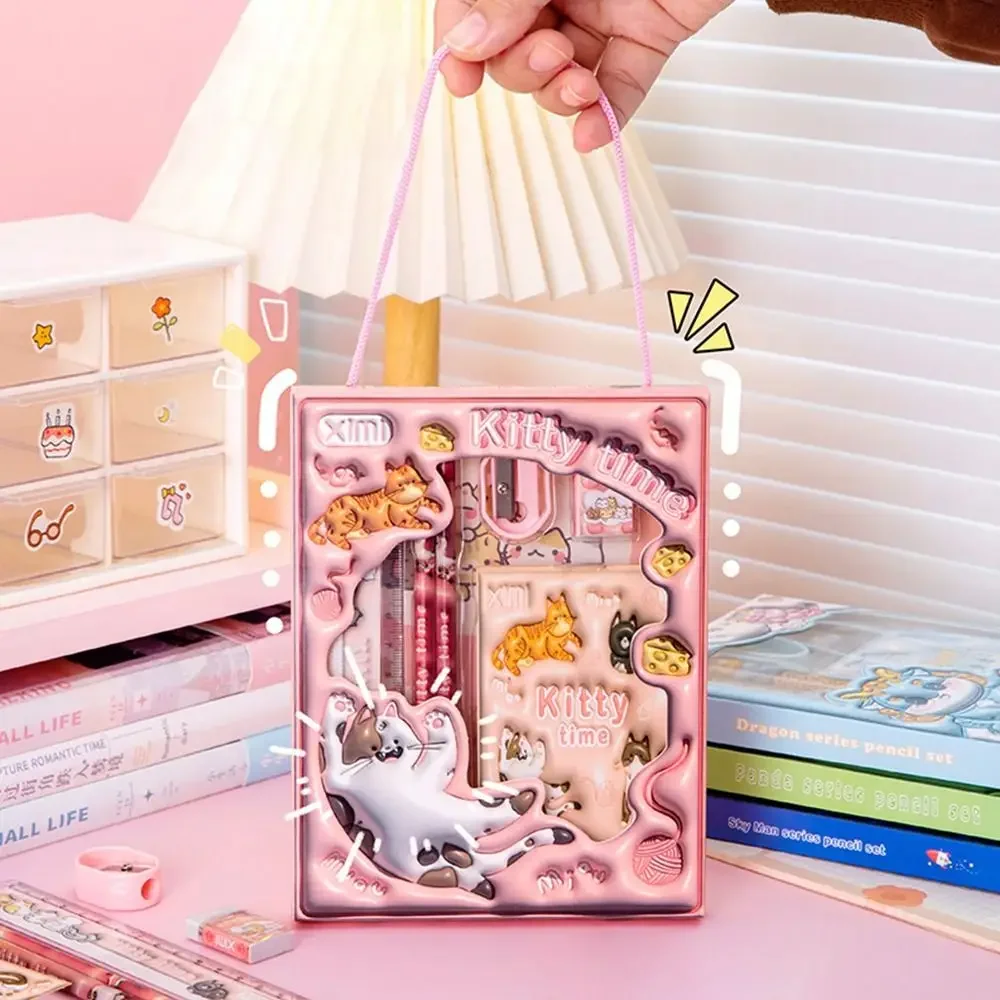 1 Set Cartoon Stationery Set Including Pencil Notebook Ruler Eraser Pencil Sharpener Student School Supplies Stationery Gifts thumbnail 3