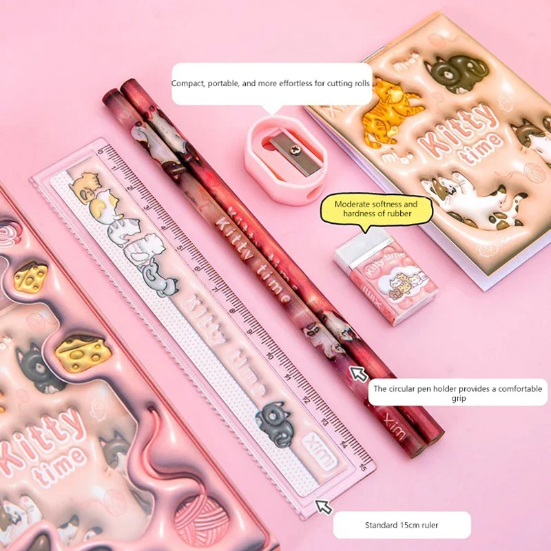 1 Set Cartoon Stationery Set Including Pencil Notebook Ruler Eraser Pencil Sharpener Student School Supplies Stationery Gifts thumbnail 5