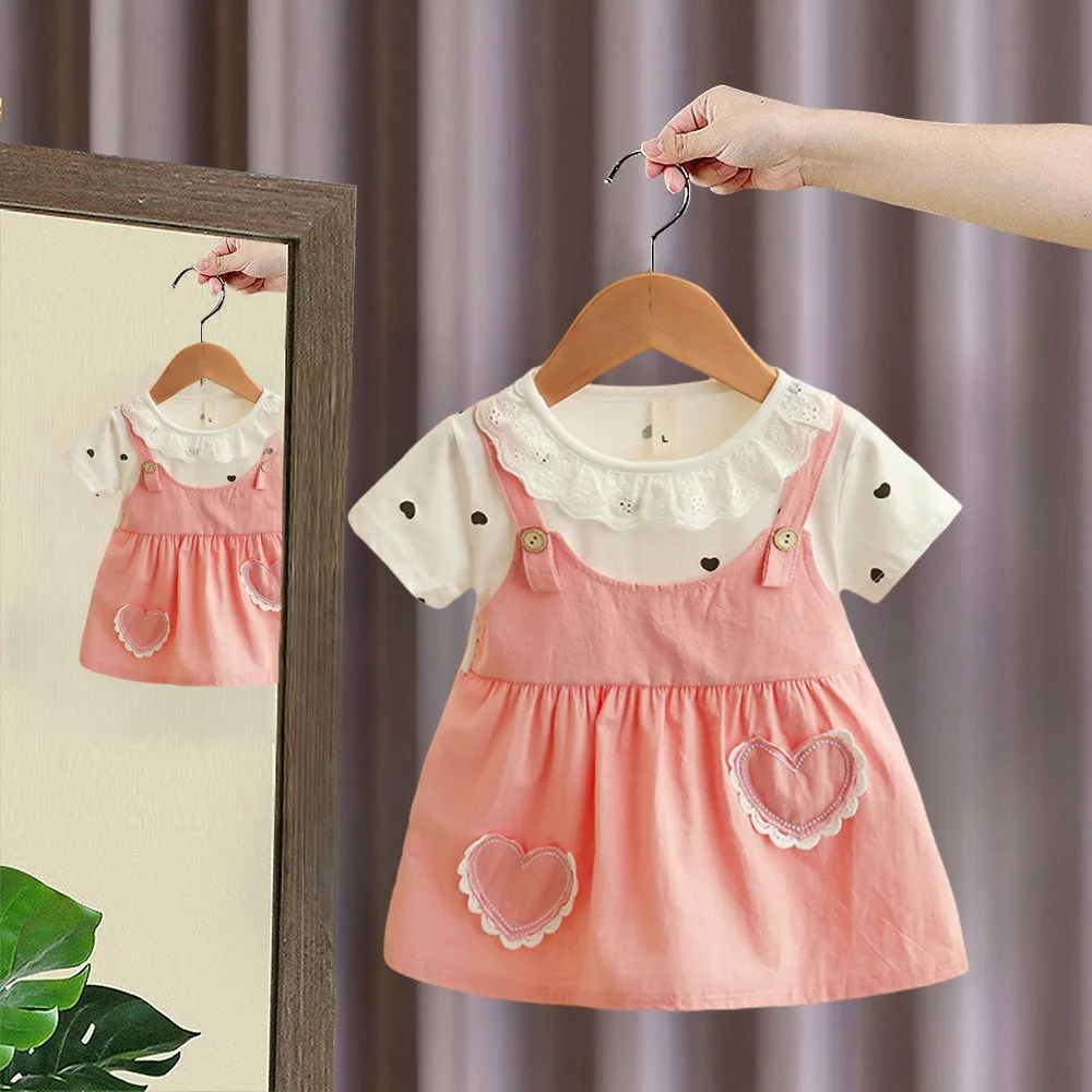 Girl Kid's Dress Summer Two Heart-Shaped Printed Casual Girls' Dress Sweet Baby Girl Clothes thumbnail 2