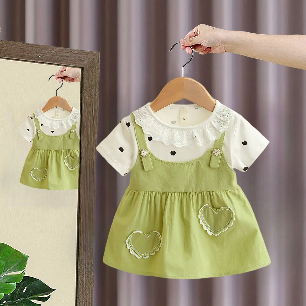 Girl Kid's Dress Summer Two Heart-Shaped Printed Casual Girls' Dress Sweet Baby Girl Clothes thumbnail 3