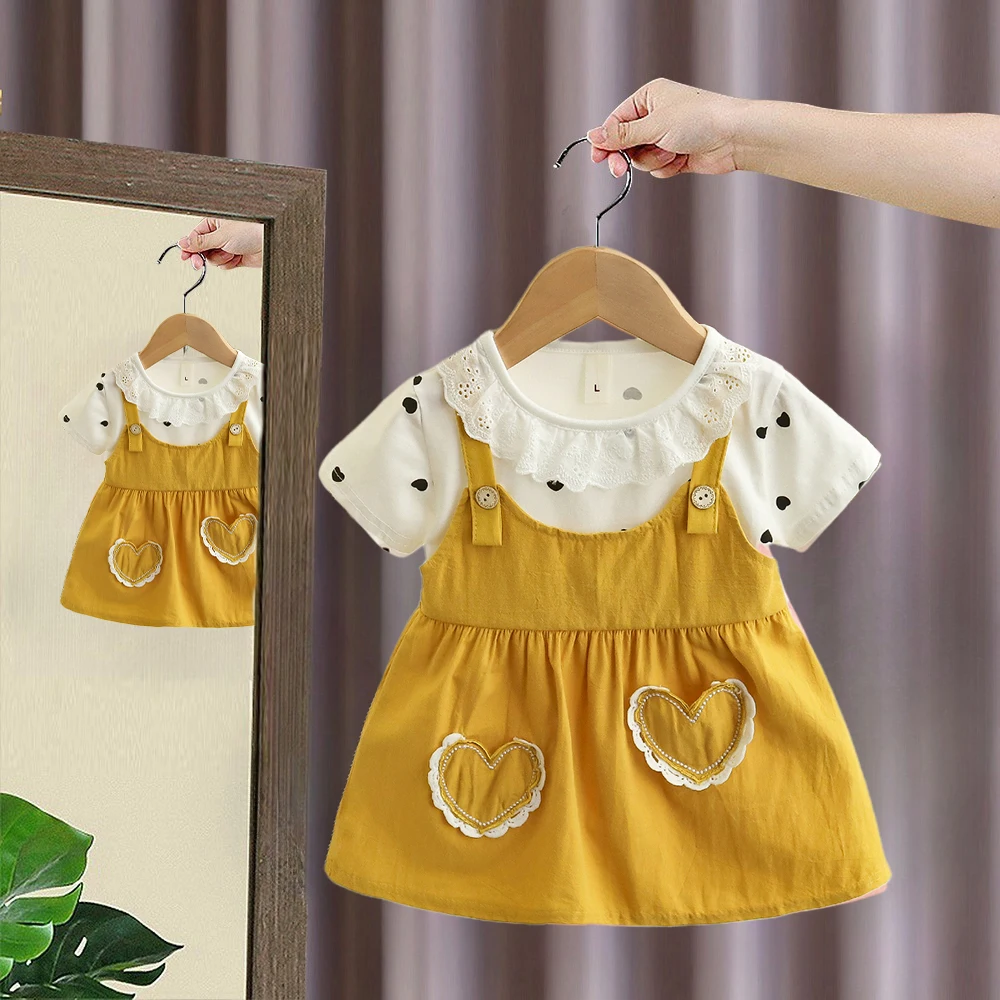Girl Kid's Dress Summer Two Heart-Shaped Printed Casual Girls' Dress Sweet Baby Girl Clothes thumbnail 4