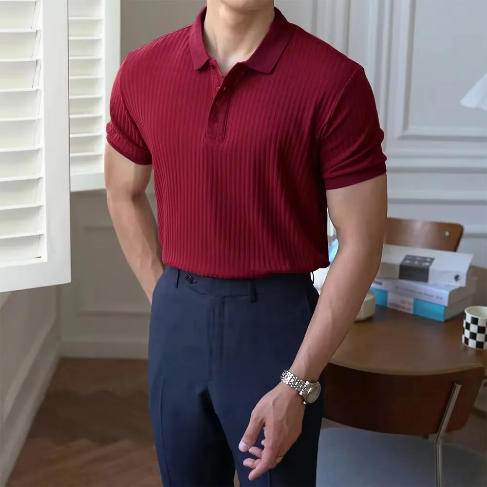 Men's Summer Short-sleeved Polo Slim Casual Sportswear Hundred Stretch Buttons Korean Fashion T-shirt Men's Tops