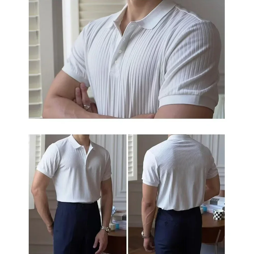 Men's Summer Short-sleeved Polo Slim Casual Sportswear Hundred Stretch Buttons Korean Fashion T-shirt Men's Tops thumbnail 5
