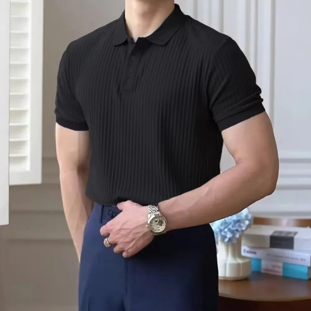 Men's Summer Short-sleeved Polo Slim Casual Sportswear Hundred Stretch Buttons Korean Fashion T-shirt Men's Tops thumbnail 4