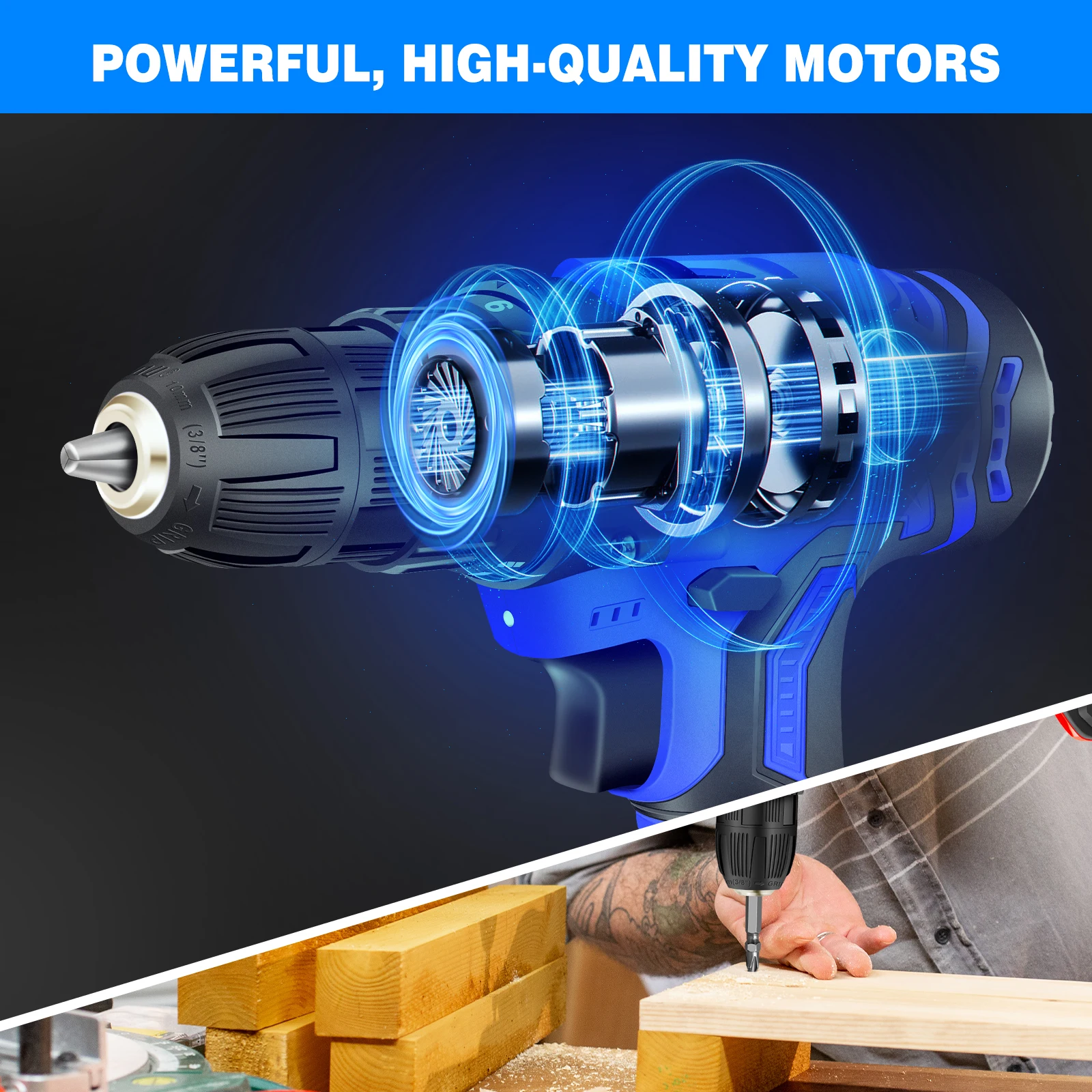 21V Cordless Drill,Electric Screwdriver Tools Kit with 25+1 Torque Setting,2 Variable Speed,29PCS Accessories,LED Work Light thumbnail 4