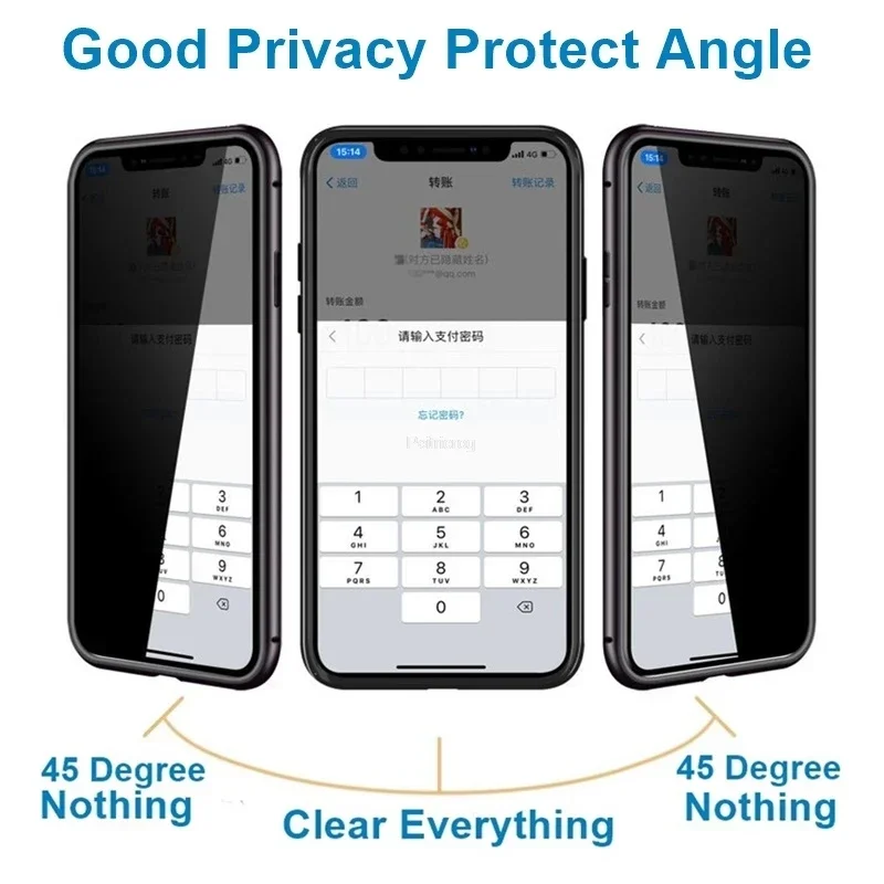 Magnetic tempered glass privacy metal case for iPhone 16 15 14 13 12 XR 11 pro Max 7 8 plus 360 magnet antispy protective cover thumbnail 3