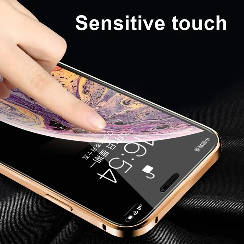 Magnetic tempered glass privacy metal case for iPhone 16 15 14 13 12 XR 11 pro Max 7 8 plus 360 magnet antispy protective cover thumbnail 5