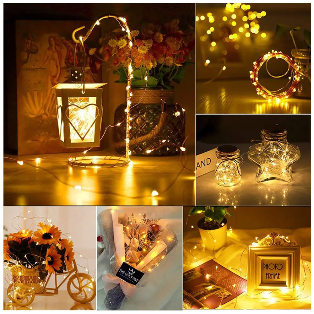 LED Copper Wire Fairy Lights DIY Wedding Party Christmas Decoration Garland Waterproof Low Voltage Battery Powered String Lights thumbnail 4