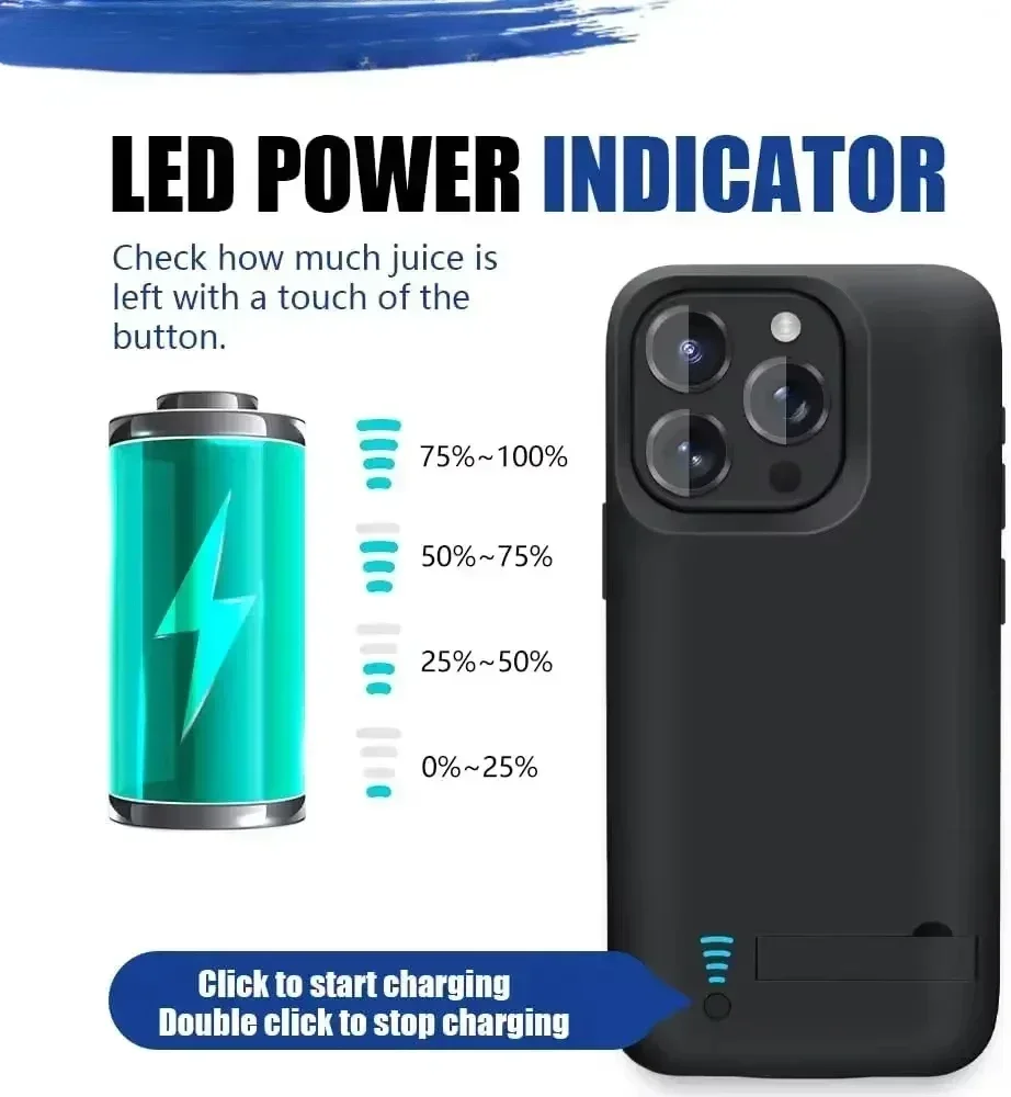 10000Mah Battery Case For iphone 16 Pro Max 15 Plus 14 13 Mini 12 11 Pro Max X XS XR XS 6 6S 7 8 Plus Battery Charger Case Power thumbnail 4