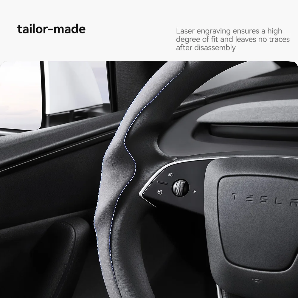 YZ For Tesla Model 3/Y Highland Juniper Steering Wheel Cover Carbon Fiber Leather Anti-Fur Sport Steering Wheel Car Accessories thumbnail 5