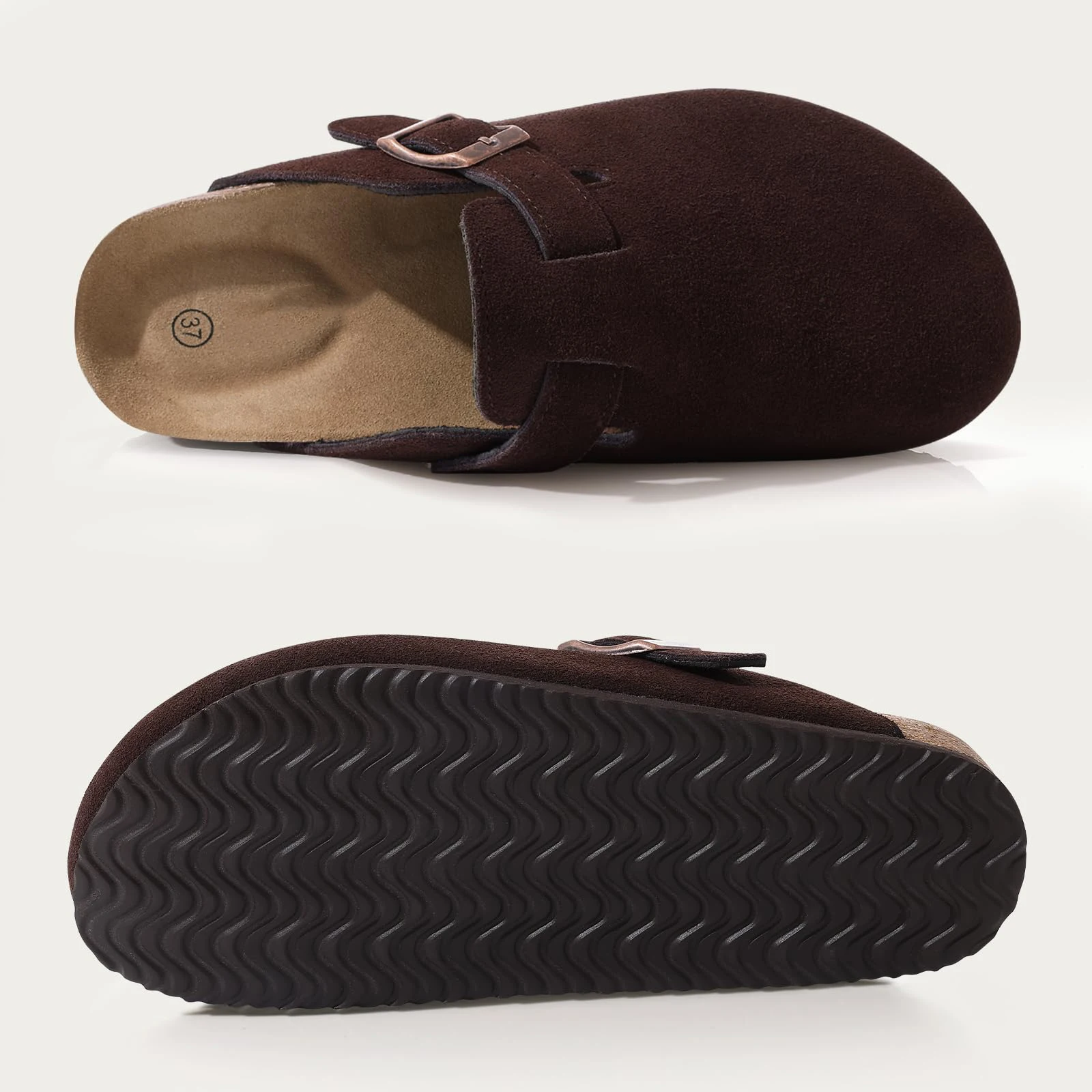 Evshine Men's Cow Suede Clogs with Arch Support Leather Mules Comfort Fashion Potato Shoe Women Cork Footbed Genuine Suede Clogs thumbnail 4