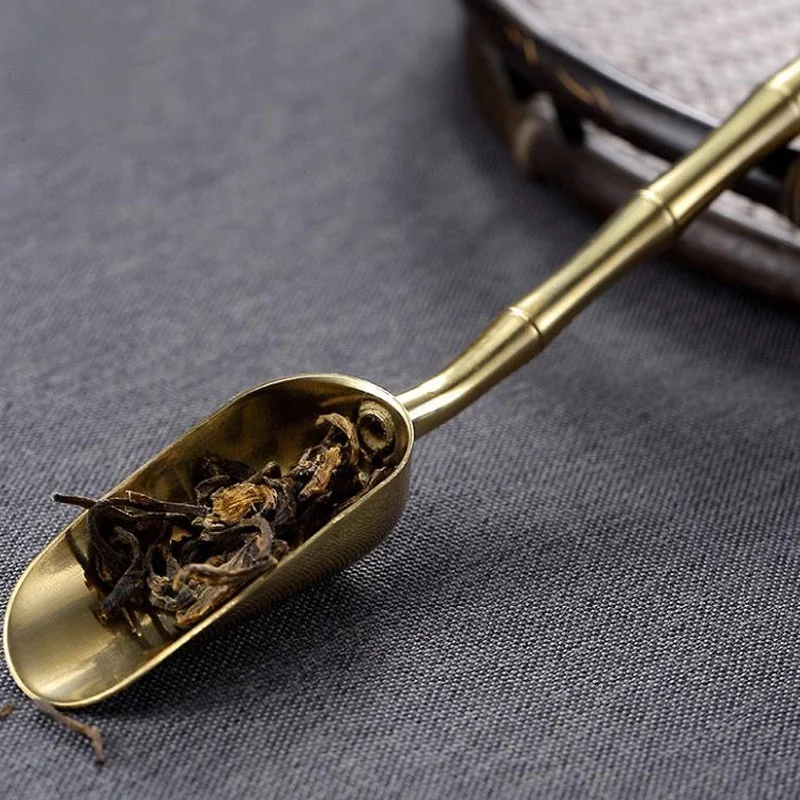 Brass Copper Dinnerware Set Spoon Tea Spoon Dessert Coffee Ice Cream Spoons Kitchen Accessories Bar Tools New Bamboo Creative thumbnail 2