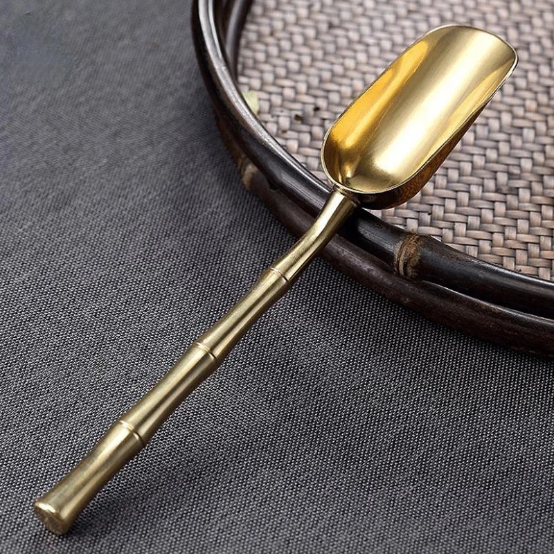 Brass Copper Dinnerware Set Spoon Tea Spoon Dessert Coffee Ice Cream Spoons Kitchen Accessories Bar Tools New Bamboo Creative thumbnail 6