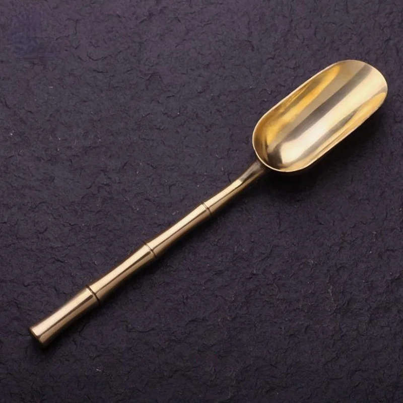 Brass Copper Dinnerware Set Spoon Tea Spoon Dessert Coffee Ice Cream Spoons Kitchen Accessories Bar Tools New Bamboo Creative thumbnail 4