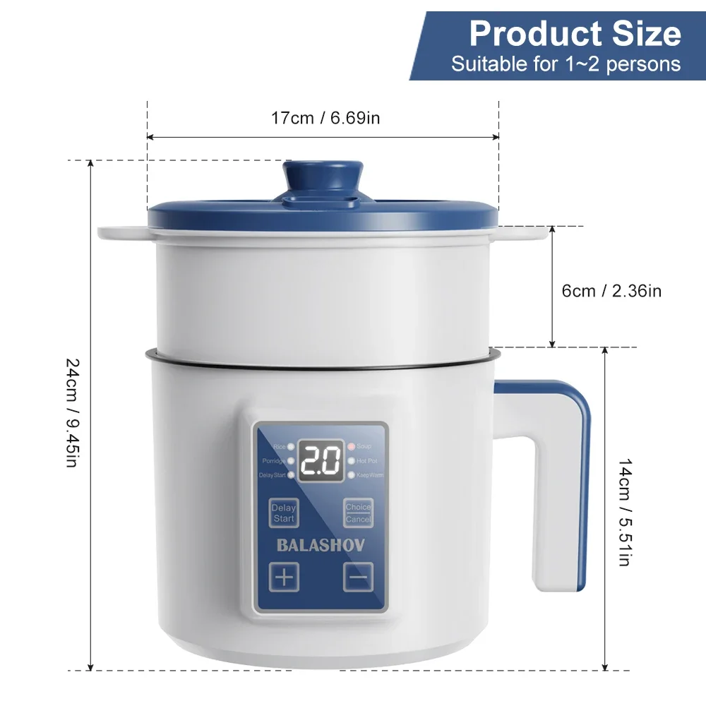 Mini Electric Rice Cooker Double Layer Multi Cooker Non-Stick Smart Single MultiCooker Steamed Rice Pot for Home Electric Cooker thumbnail 6