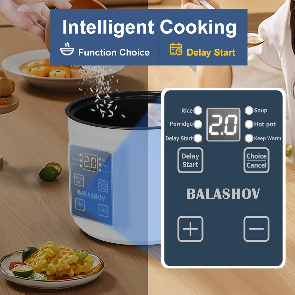 Mini Electric Rice Cooker Double Layer Multi Cooker Non-Stick Smart Single MultiCooker Steamed Rice Pot for Home Electric Cooker thumbnail 2