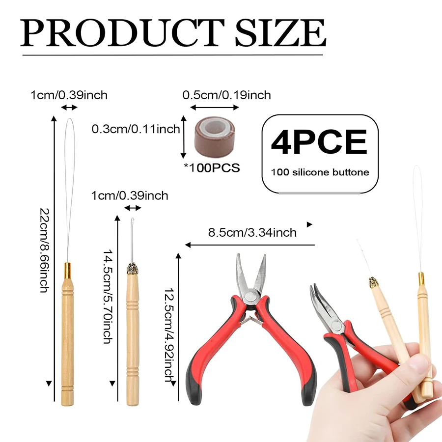 Hair Extensions Tools Kit 100 Pcs Black Dark Brown Light Brown Gold Micro Ring Beads 1 Micro Beads Plier 1 Hook Needle Pulling thumbnail 2