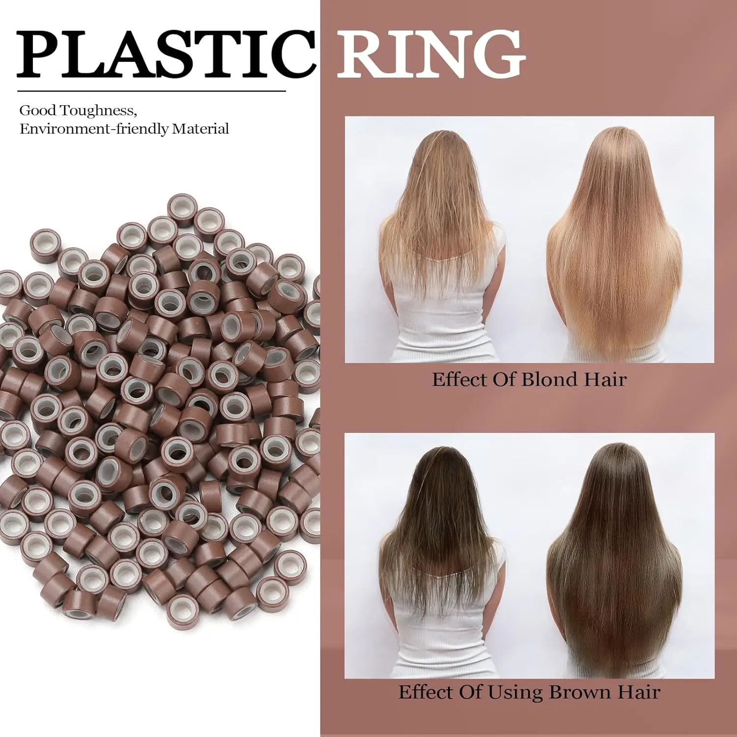 Hair Extensions Tools Kit 100 Pcs Black Dark Brown Light Brown Gold Micro Ring Beads 1 Micro Beads Plier 1 Hook Needle Pulling thumbnail 6