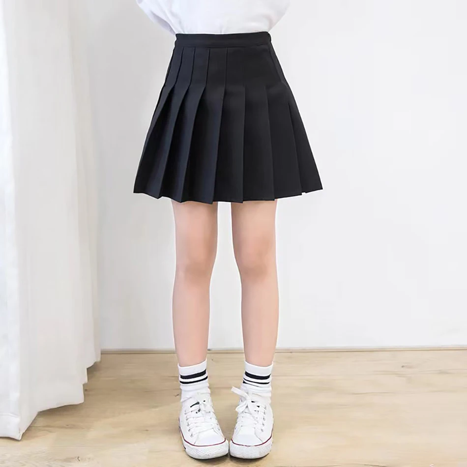 Teen Girl Summer Dress Kids Fashion Solid Color Pleated High Waist A-Line Skirt Children Casual Elastic Waist Mini Skirt Bottoms thumbnail 2