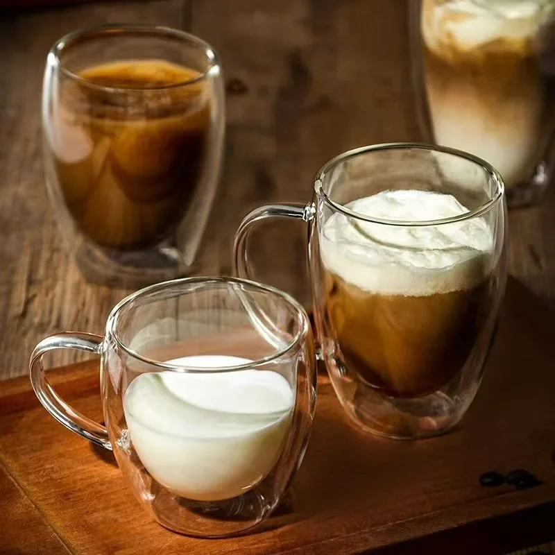 150/250/350ml Heat Resistant Glass Cups Double Wall Glass Coffee Cup with Handle Breakfast Milk Water Cup Clear Juice beer Cups thumbnail 3