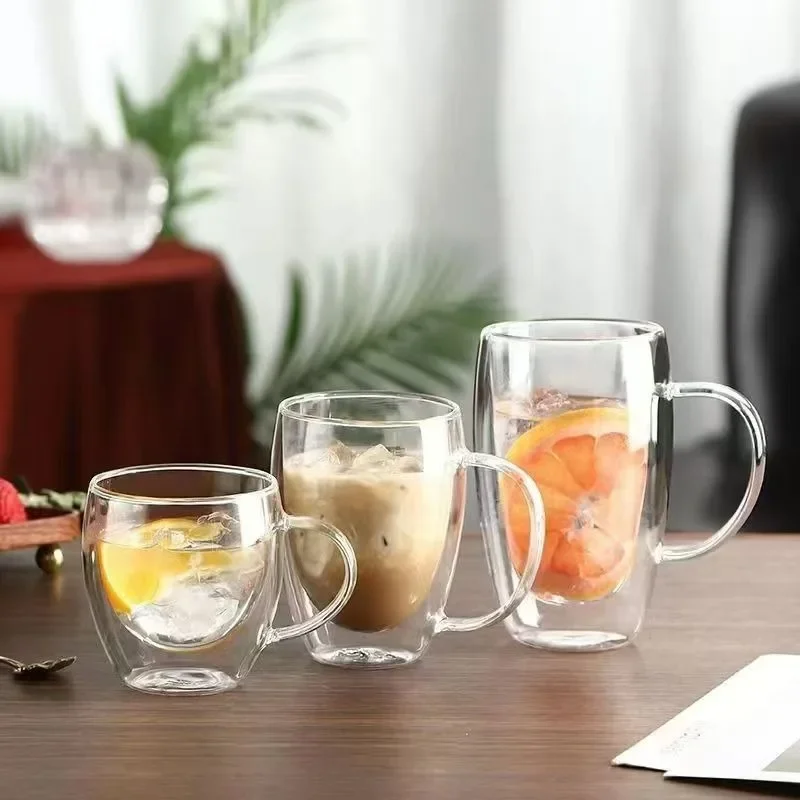 150/250/350ml Heat Resistant Glass Cups Double Wall Glass Coffee Cup with Handle Breakfast Milk Water Cup Clear Juice beer Cups thumbnail 5