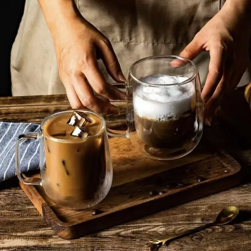 150/250/350ml Heat Resistant Glass Cups Double Wall Glass Coffee Cup with Handle Breakfast Milk Water Cup Clear Juice beer Cups thumbnail 2