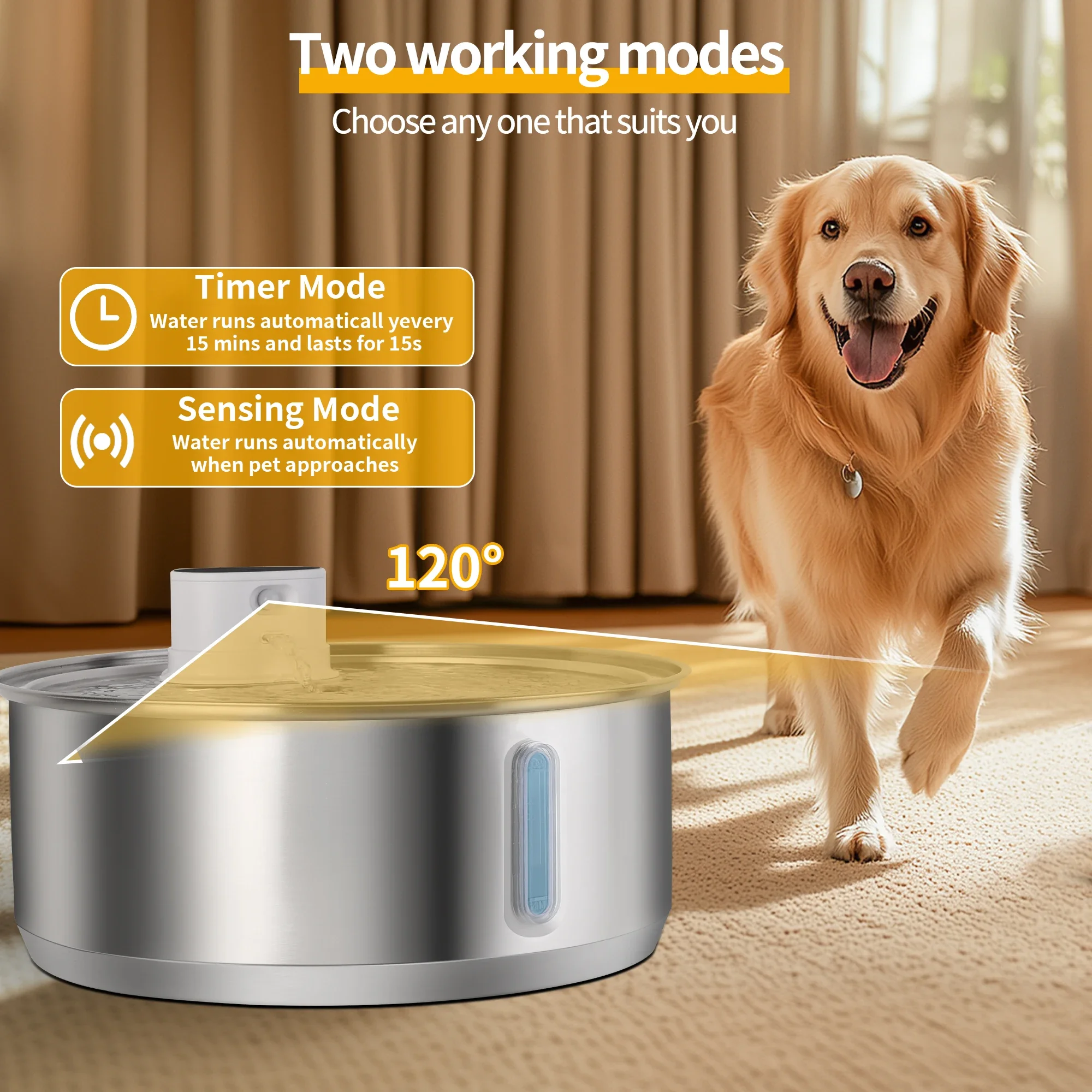 Petavista 8L Automatic Stainless Steel Dog Water Fountain 5000mAh Wireless Pet Drinker Battery & Sensor 2 in 1 Dispenser for Dog thumbnail 6
