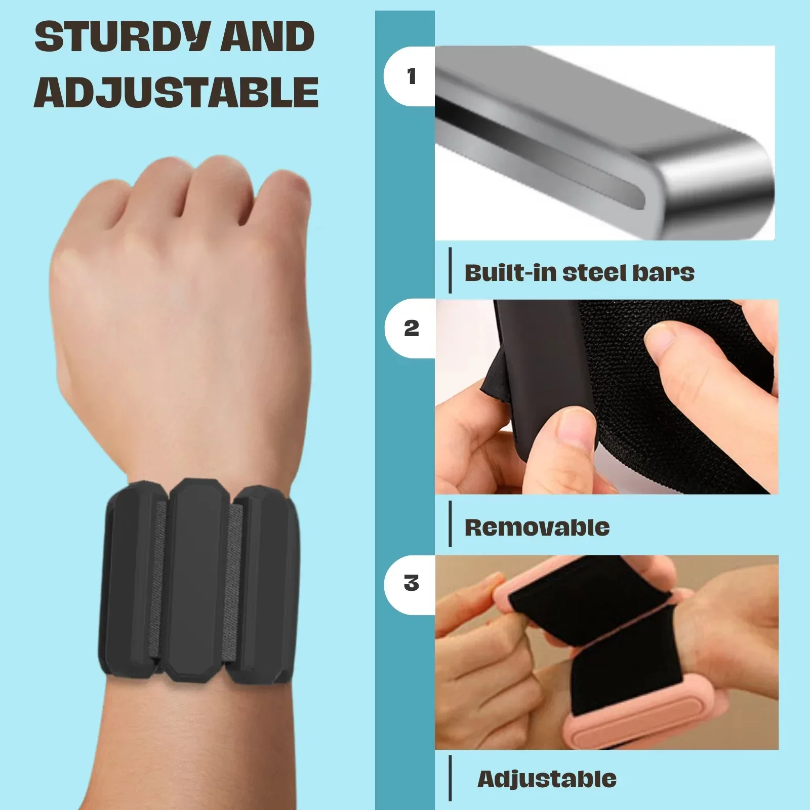 Silicone Wristband Wearable Ankle&Wrist Weights bracelet Adjustable Arm&Leg Weighted Bracelet for Fitness, Running, Gym Training thumbnail 3