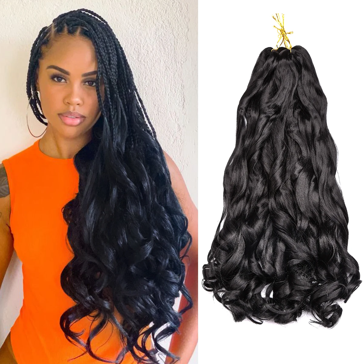 French Curls Braiding Hair Synthetic Hair Spiral Curls Braids Hair Pre Stretched Loose Wave Braiding Hair Extensions For Women thumbnail 2