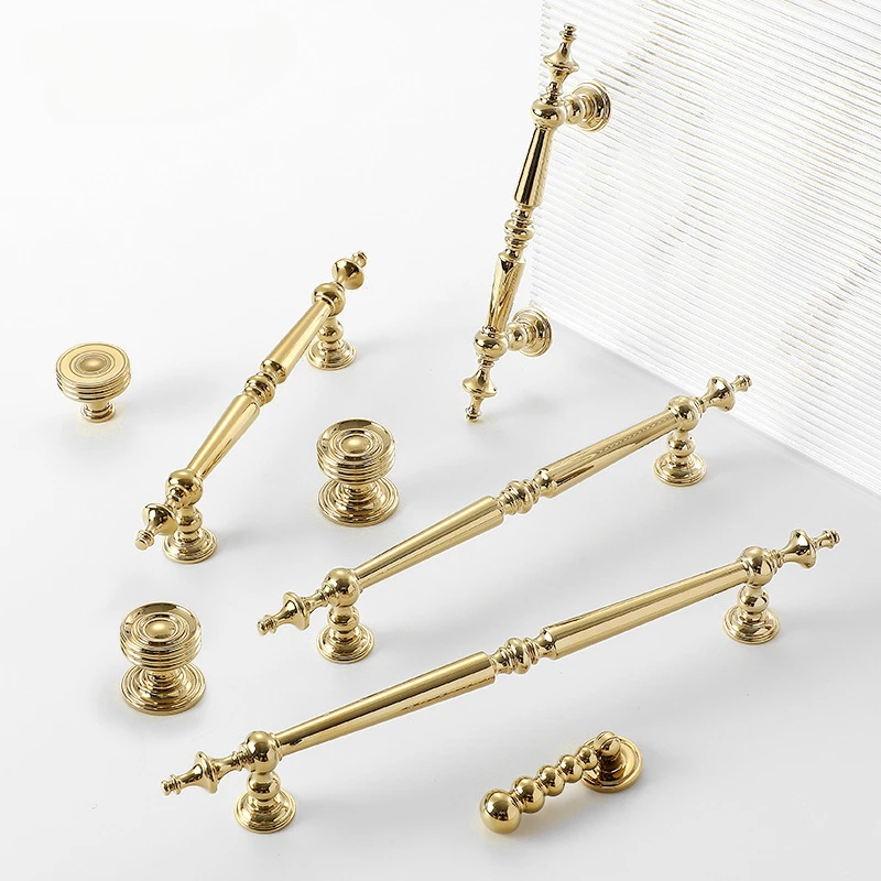 Bright Gold Luxury Solid Brass Handles for Cabinets and Drawers Exquisite Modeling Handles for Furniture Home Useful Accessories thumbnail 5