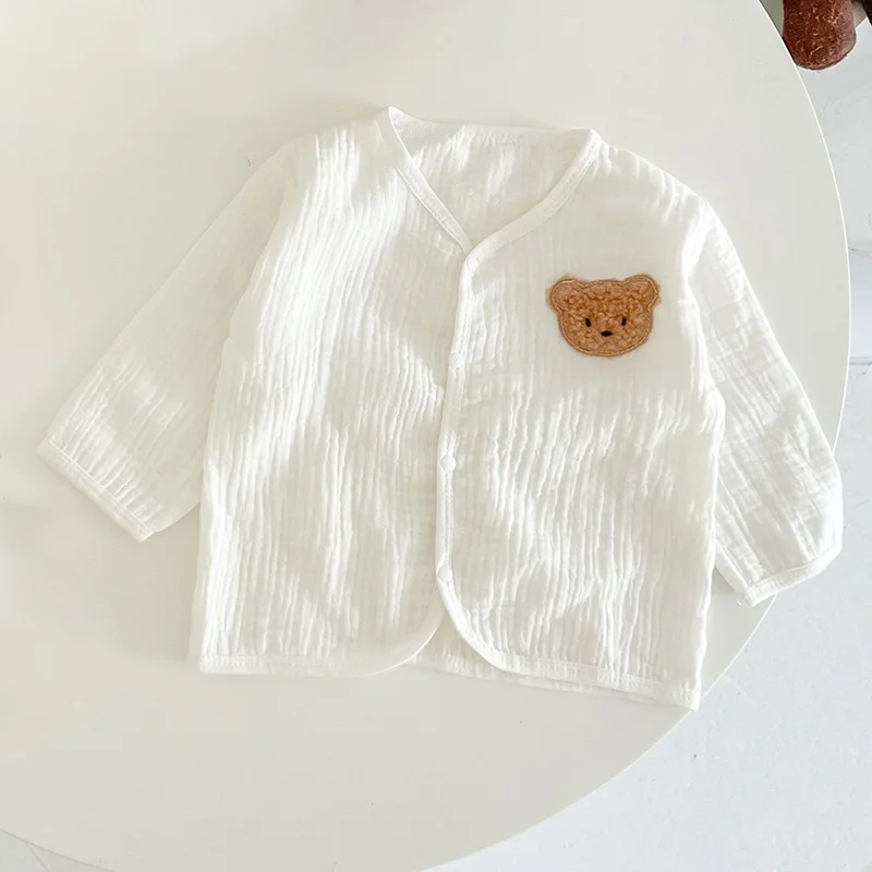 3Pcs Muslin Baby Jumpsuit Coat Hat Bear Baby Summer Clothes Set Kids Coat Romper White Toddler Outfit Suit Infant Clothing 0-3T thumbnail 2
