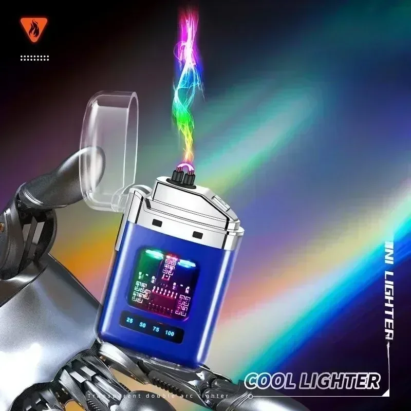 Electric Double Arc USB Rechargeable Lighter Plasma Outdoor Windproof Battery Display Type-C Smoking Accessories Men's Gifts thumbnail 6
