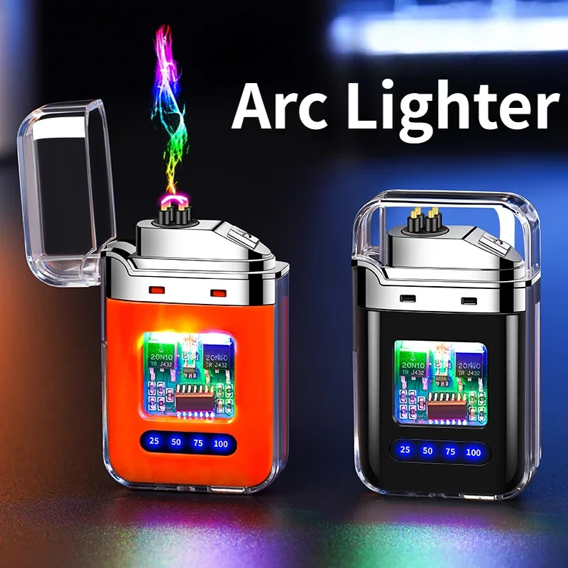 Electric Double Arc USB Rechargeable Lighter Plasma Outdoor Windproof Battery Display Type-C Smoking Accessories Men's Gifts thumbnail 2