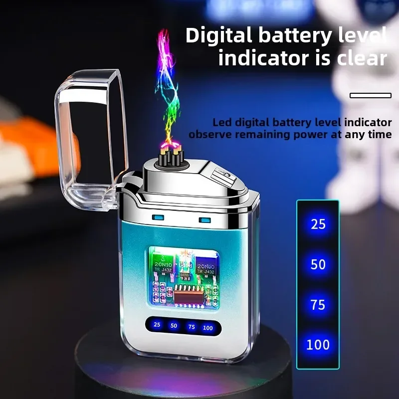 Electric Double Arc USB Rechargeable Lighter Plasma Outdoor Windproof Battery Display Type-C Smoking Accessories Men's Gifts thumbnail 4