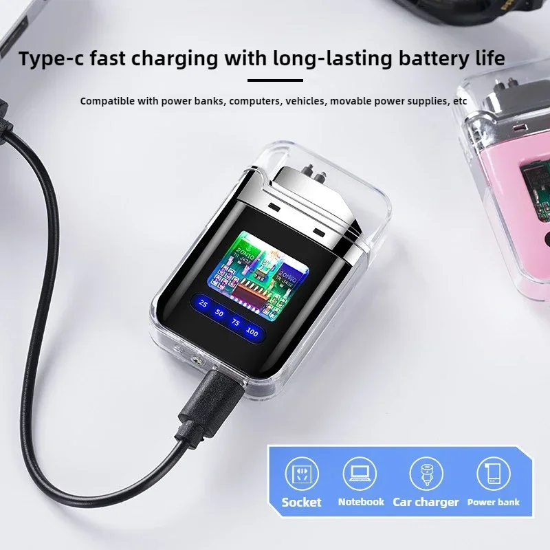 Electric Double Arc USB Rechargeable Lighter Plasma Outdoor Windproof Battery Display Type-C Smoking Accessories Men's Gifts thumbnail 3