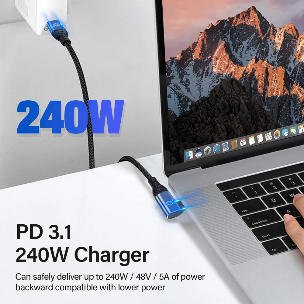 PD 240W USB Type C To C Fast charge Cable for iPhone 15 16 Pro Max iPad Macbook Air Samsung Data Charger Wire 1m 2m 3m 90 Degree thumbnail 2