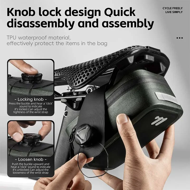 WEST BIKING Bicycle Saddle Bag 600D TPU Seamless Waterproof Wear-Resistant Rotating Lacing Buckle Mini Saddlebag Bike Accessory thumbnail 2
