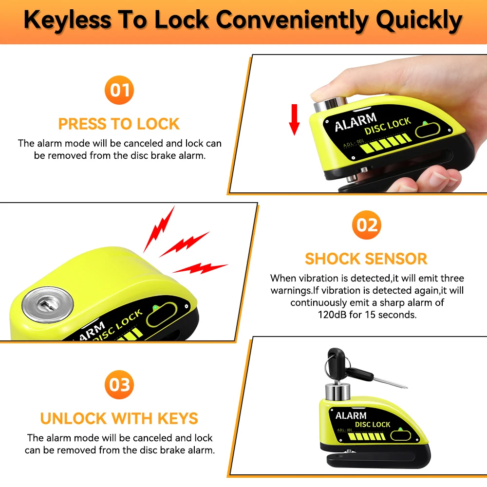 Extractme Motorcycle Alarm Disc Brake Lock 120dB Bicycle Wheel Disk Padlock Security Anti-Theft Lock Scooter Alarma Motocicleta thumbnail 5