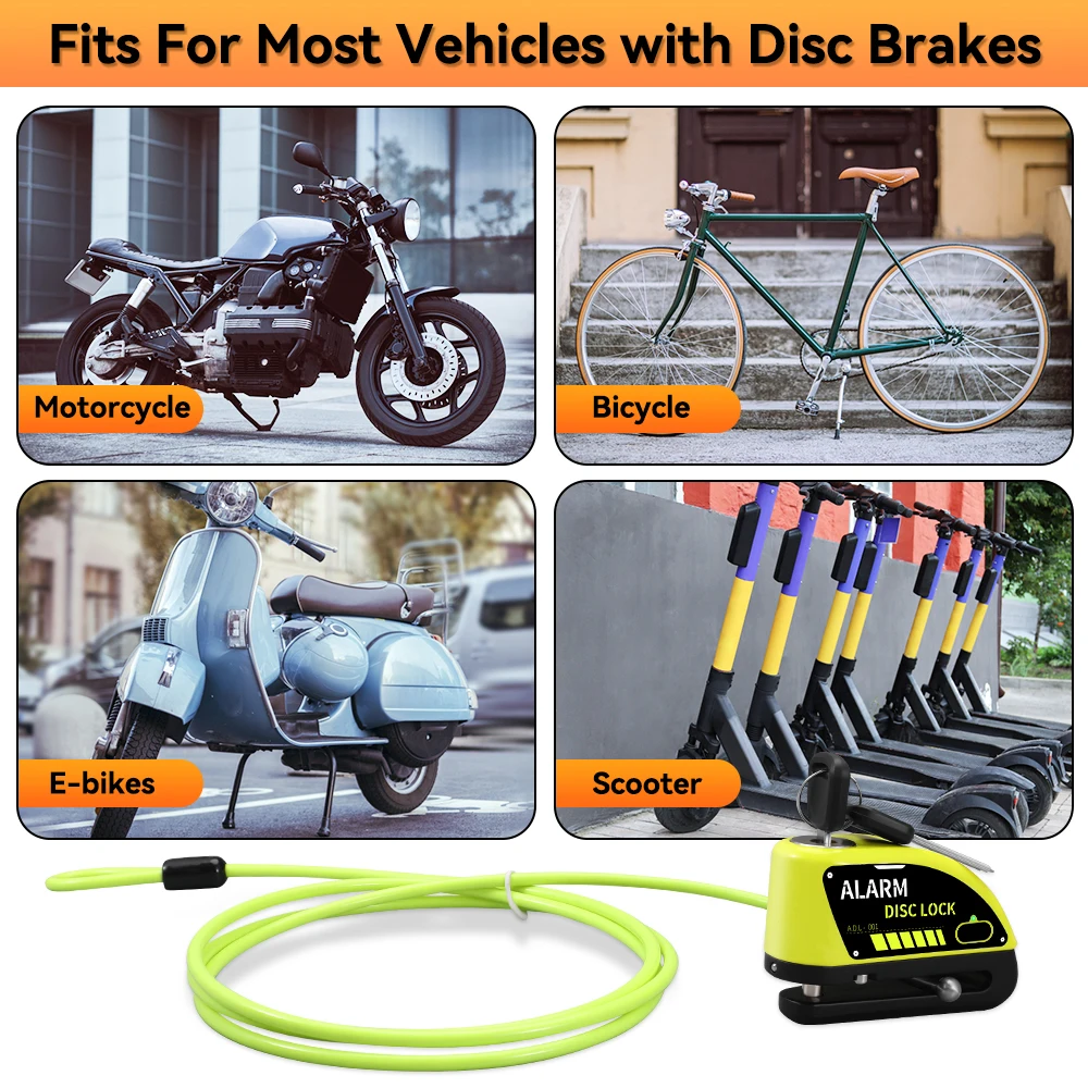 Extractme Motorcycle Alarm Disc Brake Lock 120dB Bicycle Wheel Disk Padlock Security Anti-Theft Lock Scooter Alarma Motocicleta thumbnail 6